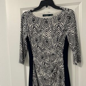 Ralph Lauren Black and White Geometric Long Sleeve Dress